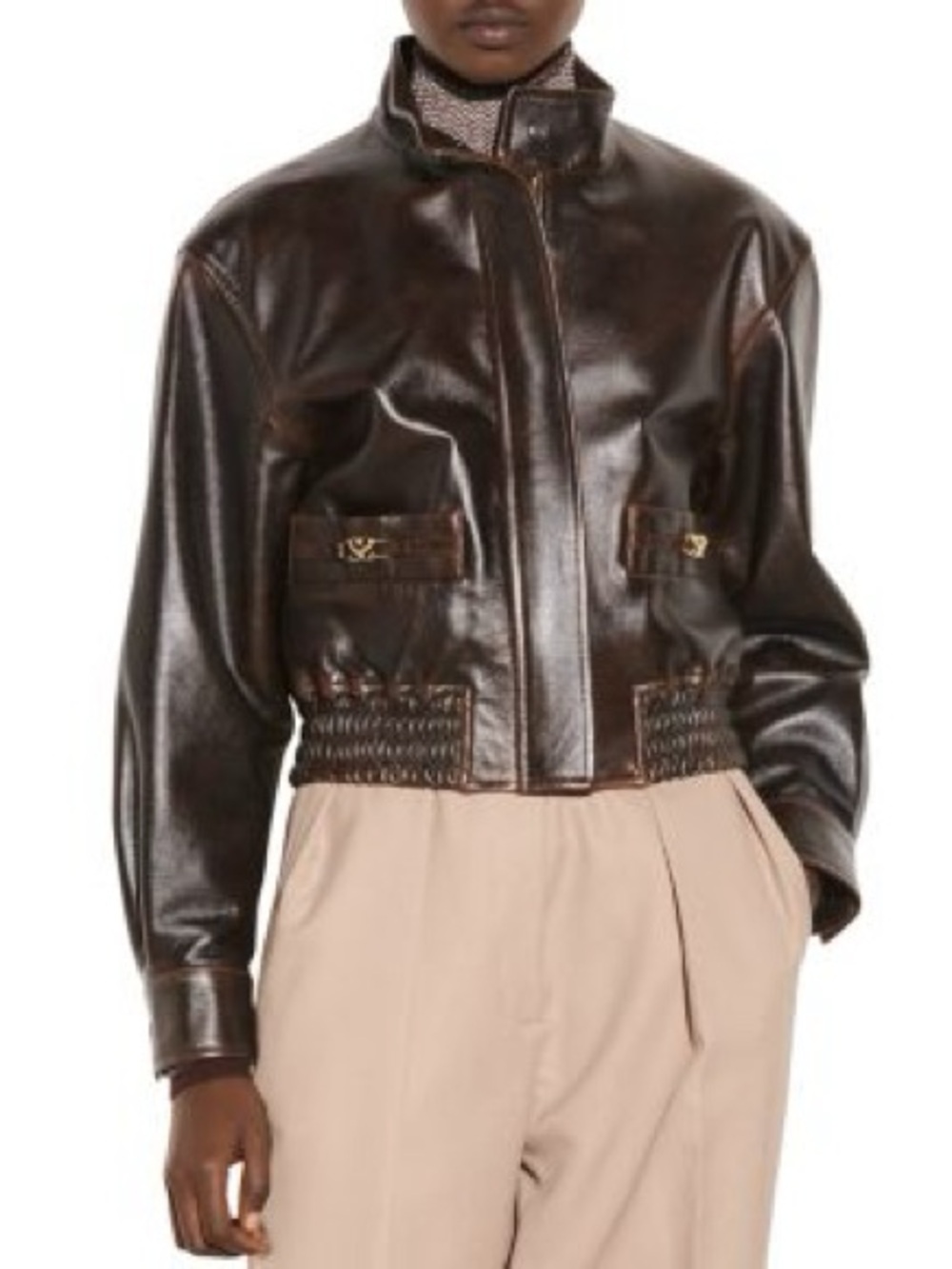 $1250 SANDRO SELAM LEATHER AVIATOR JACKET